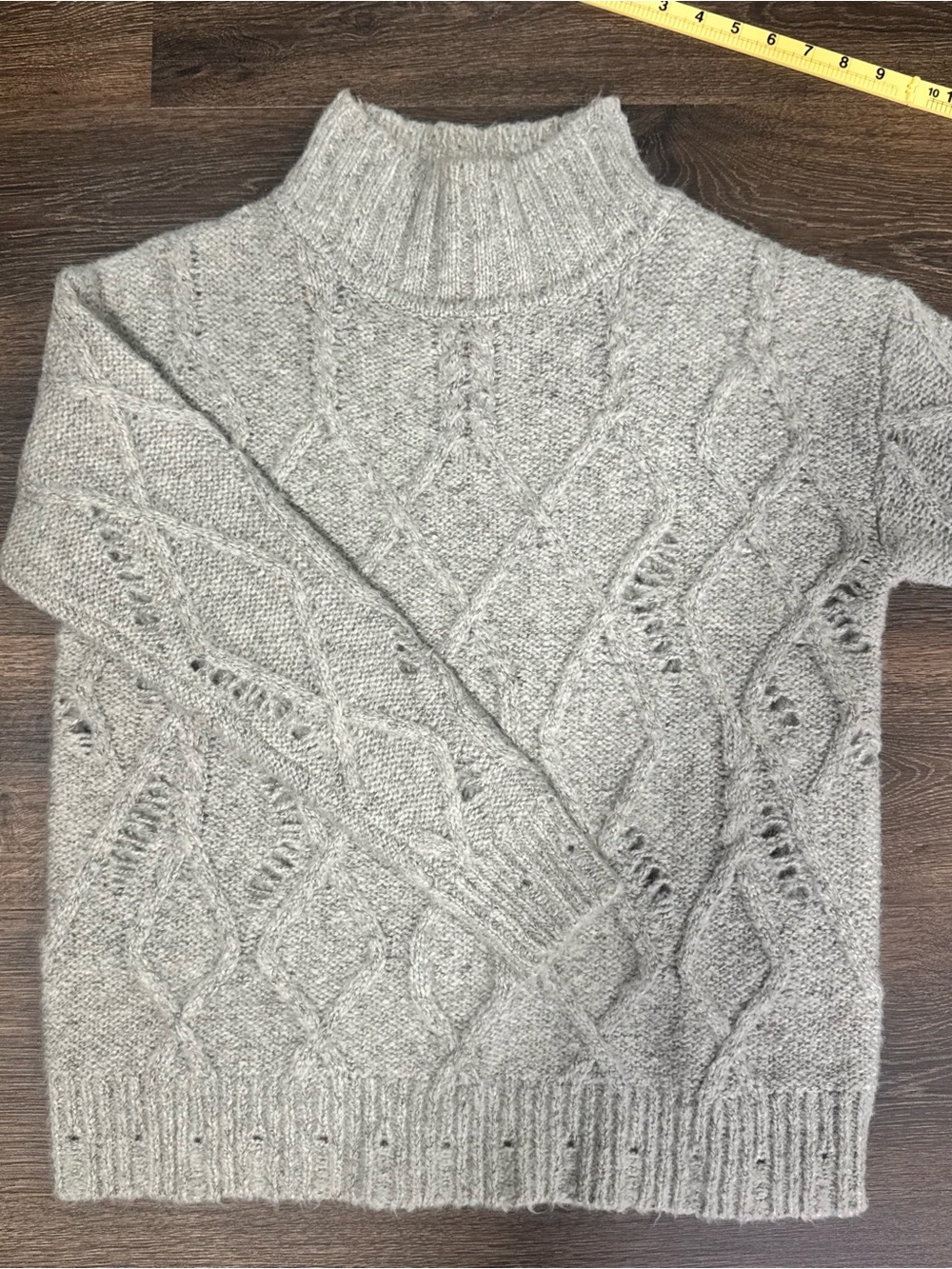 Sundance‎ Womens Light Gray Cable Knit Mockneck Oversized Sweater Sz S Cozy